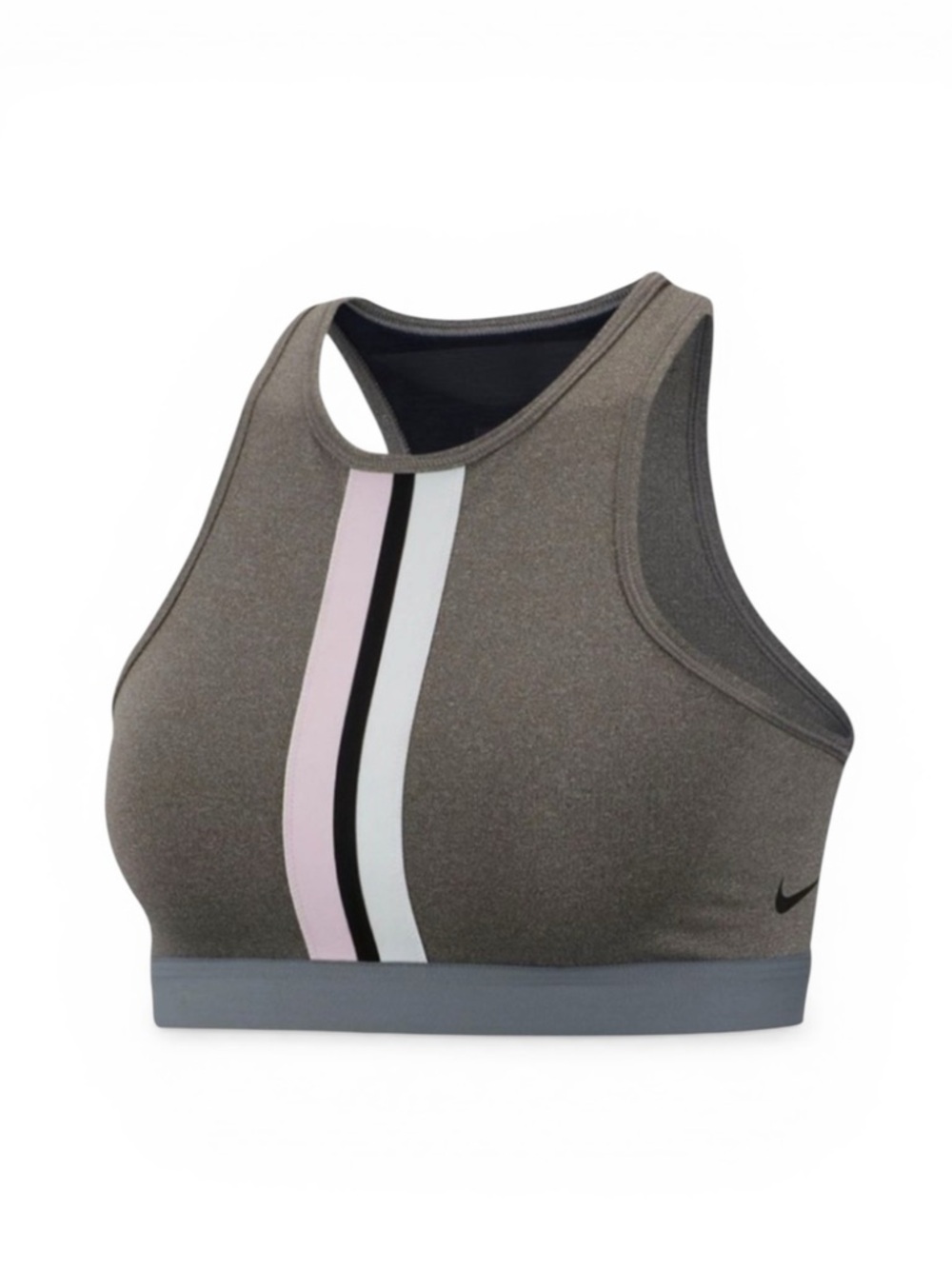 Nike Dri-Fit High Neck Long Line Sports Bra Women’s Small Carbon Heather Stripe